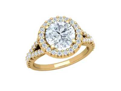 Round diamond halo engagement ring 3D print model