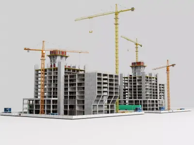 Construction site scene Low-poly 3D model
