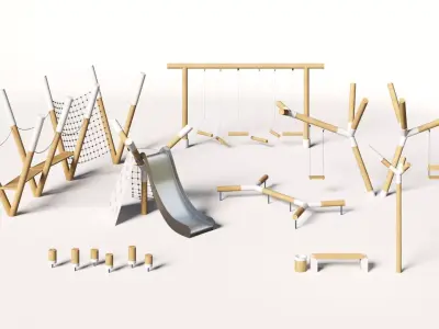 Playground set with bench and lantern 3D model