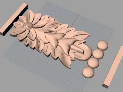 Door Post flower 3D STL Model for CNC Router Carving E956 3D model