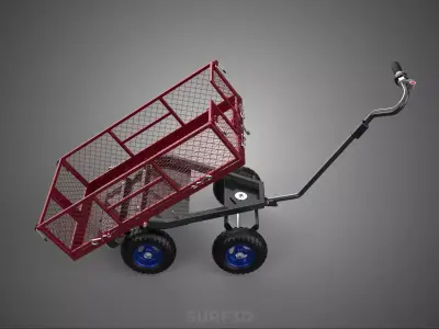 RED ELECTRIC MOTORIZED TIPPING MESH CART UTILITY WAGON TROLLEY 4 3D model