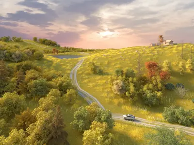 Autumn dusk path Low-poly 3D model