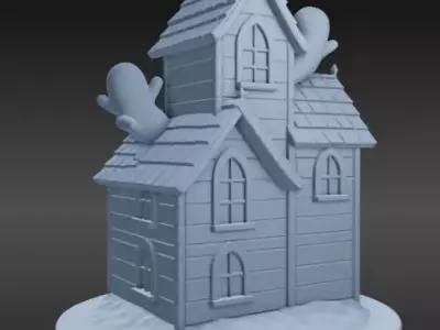 Cartoon Haunted House with Three Ghosts 3D print model