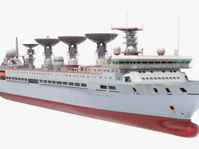  Ocean Surveillance Vessel with Communication Domes Red Simplified 