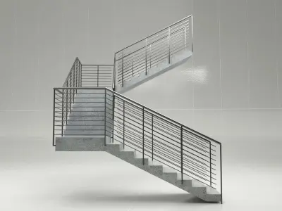 Stair 1 staircase with metal railings 3D model