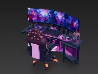 RGB Corner Gaming Setup 3D Model - Triple Monitor Desk 3D model