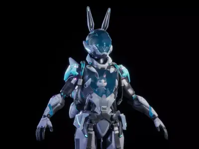 CYBER MECHA RABBIT Low-poly 3D model