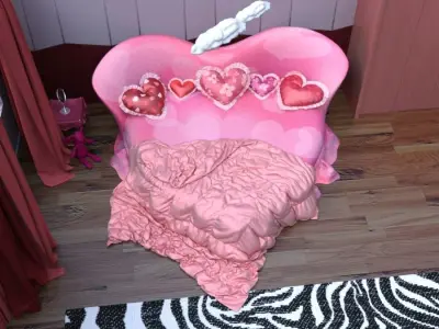 Heart Bed with Gift Room 3D model