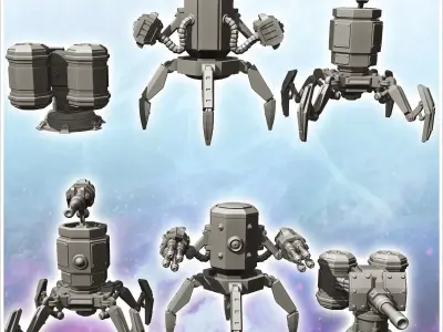 Set of three futuristic turrets with energy cannons 1 - Future S 3D print model