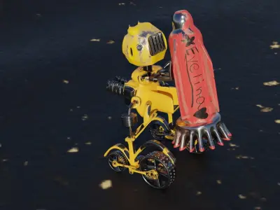 Rob-Evelin robot riding bike in desert 3D model