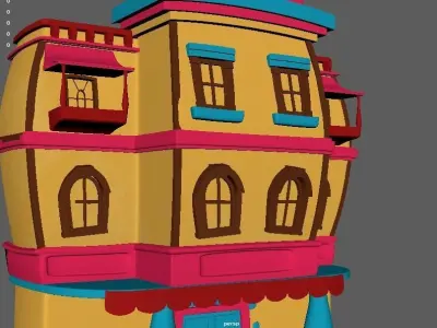 Cartoon Town House Building 3D Model Low-poly 3D model Low-poly 3D model