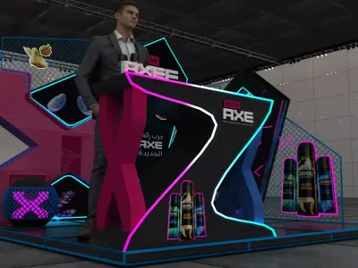 High-Impact Neon Neon Exhibition Stand with Integrated Branding 3D model