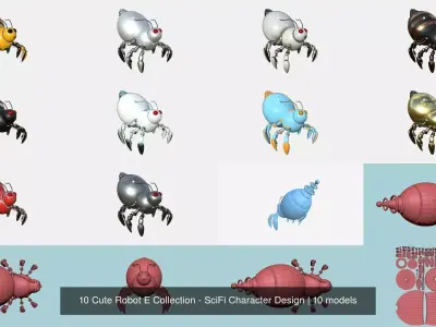 10 Cute Robot E Collection - SciFi Character Design 3D Model Pack