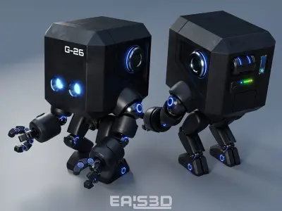 Cute Space Robot Rigged G-26 Matte Black 3D model