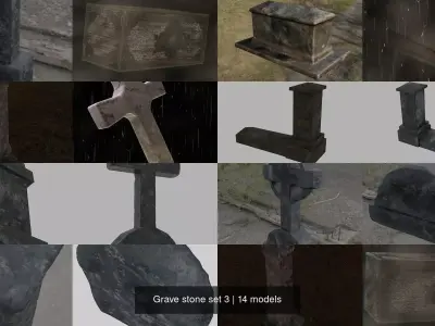 Grave stone set 3 3D Model Pack
