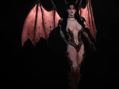 Succubus female demon with wings Low-poly 3D model