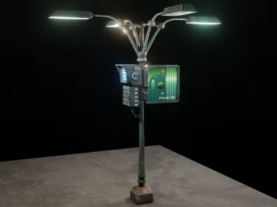 Low poly cyber punk streetlight set Low-poly 3D model