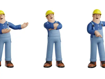 Cartoon Worker Man Rigged - Solar Power Installer Pack 3D model