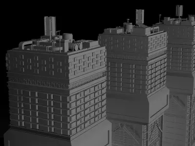 Sci-fi multi-storey building Low-poly 3D model