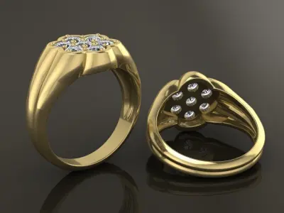 Round Cluster Diamond Ring Signet Band Mix Size  3D print model