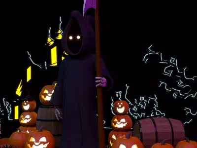 Happy Halloween Pumpkins Scene 05 Low-poly 3D model