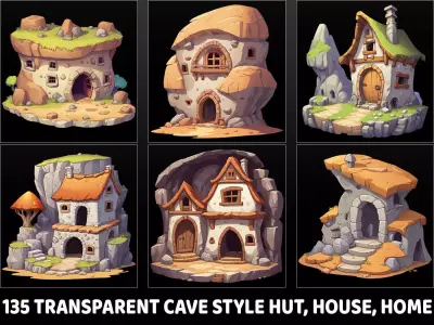 135 Transparent Fantasy Cave Style Hut House Home Game Asset Texture