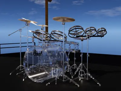 Drums Pearl Acrylic Full Set with Cymbals and Rototoms 3D model