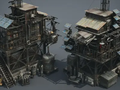 FREE Post Apocalypse Survivor Environment Kitbash set Free low-poly 3D model