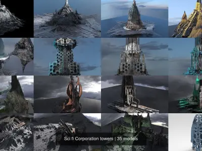Sci fi Corporation towers 3D Model Pack