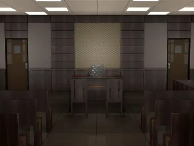 Courtroom room with chairs and tables 3D model
