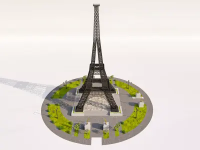 Eiffel Tower With Circular Landscape Model Low-poly 3D model