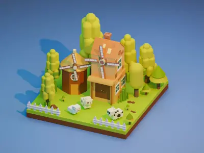 lowpoly Wind farms Free 3D model