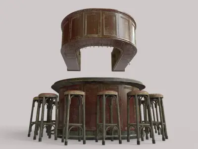 Old Bar And Stools  3D model