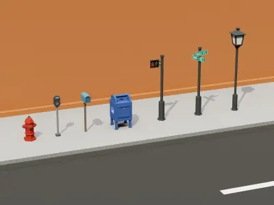 City street props assets pack Low-poly 3D model