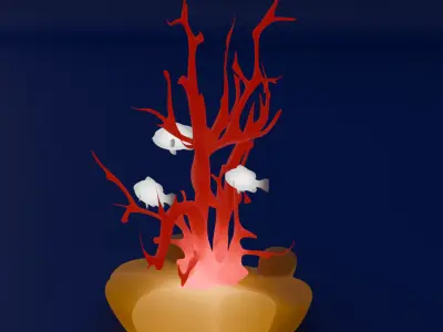 Indirect lighting of branch corals and clownfish Low-poly 3D model