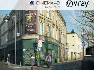 VRay - C4D Scene files - Old London Pub Exterior Scene 3D model