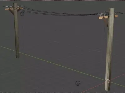 Wooden Electricity Utility Pole Low-poly 3D model