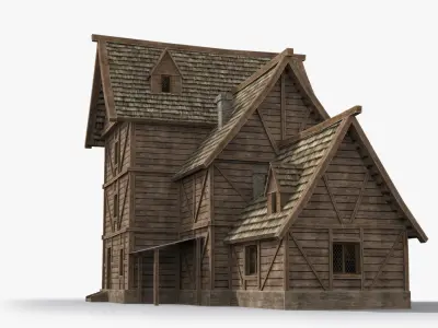 Medieval house x8 Low-poly 3D model