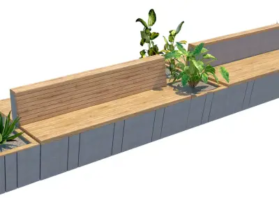 outdoor modern wood concrete bench with planter Low-poly 3D model