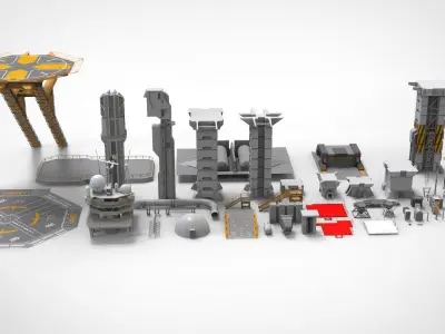 Sci-Fi architecture Elements collection 2 3D model