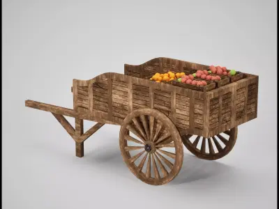 Medieval Market Cart with Fruit Crates  Game Ready 3D Asset Low-poly 3D model