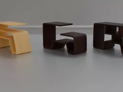 Modern Minimalist Curved Wood Coffee Table  Low-poly 3D model