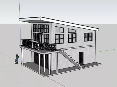 Modern Double-Story House with Garage Workshop SketchUp AutoCAD Free 3D model