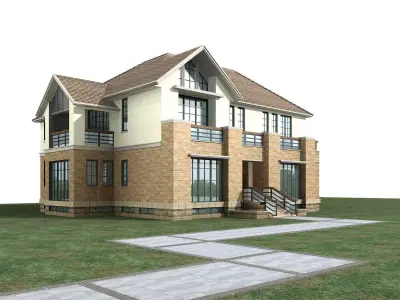 Villa house on grassy field 3D model get