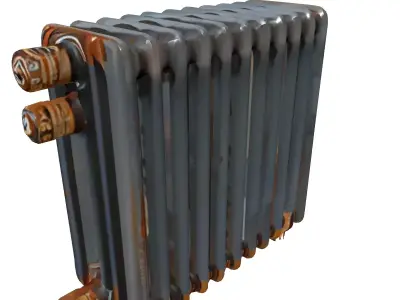 Vintage Rusty Cast Iron Radiator Low-poly 3D model
