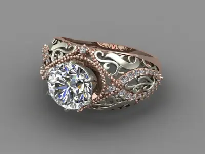 Dubble tone Rose Gold Women Diamond Ring 3D print model 3D print model