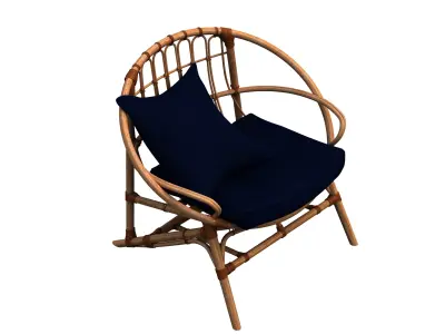 Armchair rattan chair with cushion 3D model