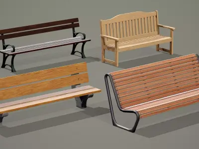 4 simple benches Low-poly 3D model