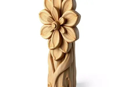Wooden Carved Flower Ornament Low-poly 3D model