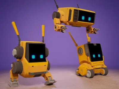 Cute Set of Robots Low-poly 3D model